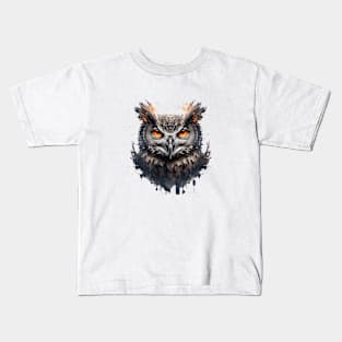 Owl Portrait Animal Painting Wildlife Outdoors Adventure Kids T-Shirt